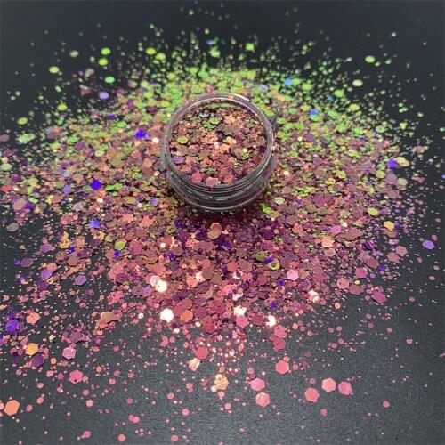 New Rose Green Color Shifting Chunky Glitter For Nails Art Decorations Mixed Hexagon Shaped Chameleon Glitter Powder Accessories