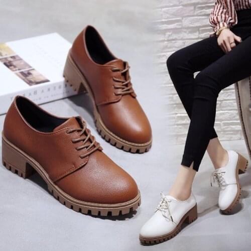 Autumn New Fashion Oxfords Women Shoes Female Lace Up Pu Leather Plus Size Casual Shoes Woman Platform High Heels Ladies Shoes