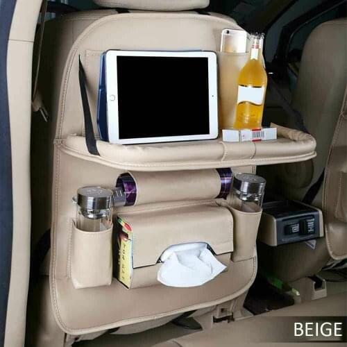 Foldable Tidy Tray Holder Brown PU Leather Car Seat Back Organiser Storage Bag