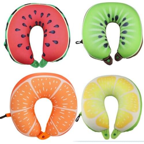 Originality Fruits Travel Pillow Nanoparticles Neck Protection Pillow Soft Watermelon Orange Kiwi U Shape Car Plane Neck Pillow