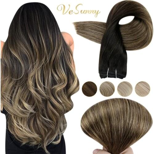 VeSunny Real Hair Weft Bundles Remy Weft Hair Extensions Balayage Weave In Hair Extensions Sew In Hair Extensions 100g #1b/6/27