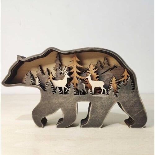 Christmas Elk Brown Bear Ornaments Wooden Crafts Decor Nordic Creative Forest Animal Home Decoration Art Decor 2021 New
