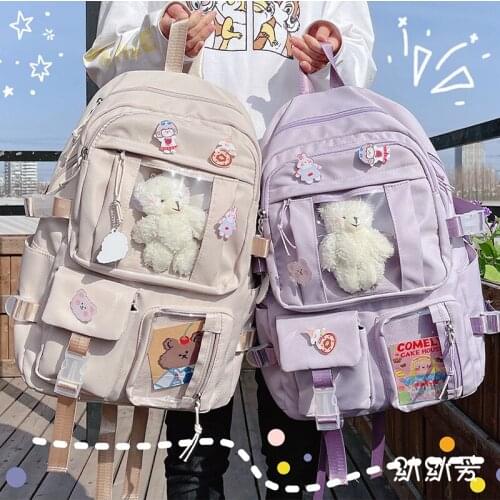 Ins Harajuku Girls Backpack Women Large Capacity Waterproof Nylon School Bags For Teens Female Korean Cute Student Bookbag WY307