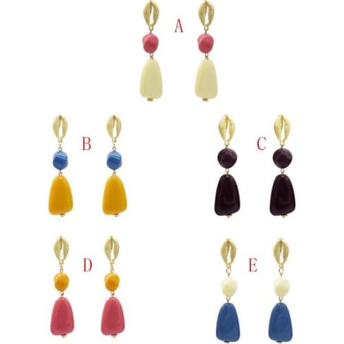 Bohemian Bijou Jewelry Shell Dangle Earrings for Women Summer Gift Wedding Party Acrylic Stone Long Drop Statement Earring