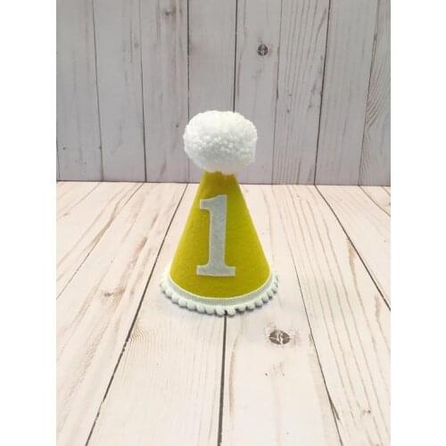 First Birthday Hat 1st Birthday Hat Yellow and White Mini Party Hat For Kids Photo Shot Newborn Birthday Hat
