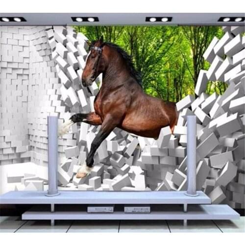 Beibehang Modern wallpaper personality horse broken brick wall murales de pared 3d wallpaper hotel living room bedroom mural