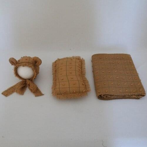 Teddy Bear Hat Wrap and Pillow Set Newborn Photography Props Dots Photo Set Baby Posing Pillow Basket Stuffer Photo props