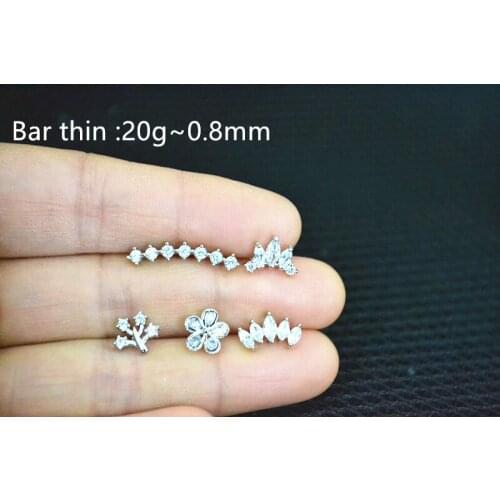 Lot50pcs Body Jewelry- Thin Bar 20G Clear CZ Ear Studs/Earring Helix Bar Upper Earring Body Piercing Tragus Diath Earring