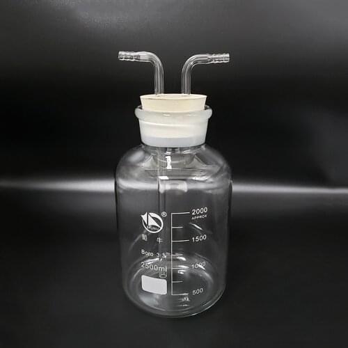 Laboratory Drechsel gas washing bottle device,Capacity 2500ml,Multifunctional gas cylinder,Double-hole 14# rubber plug catheter