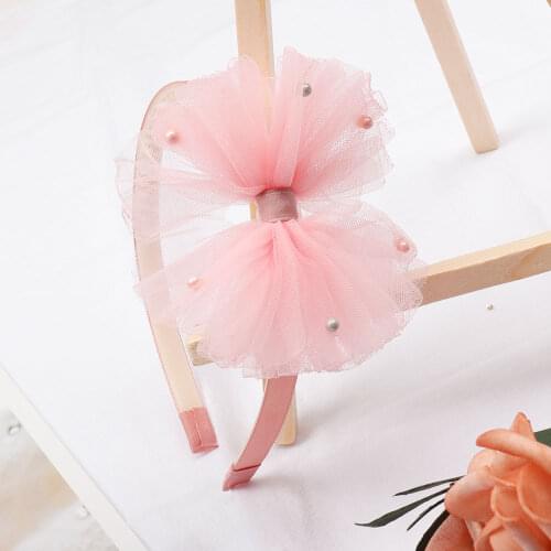 Korean Princess Lace Hairband With Pearl Sequin Bow-knot Hair Hoop Lovely Elastic Band Headwear For Girls Hair Accessories