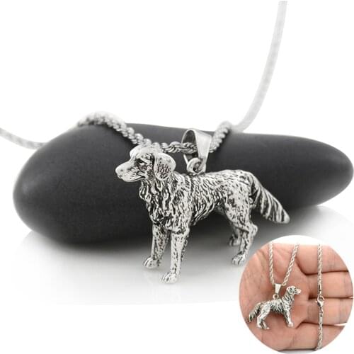 1 Pcs Vintage Boho Golden Retriever Dog Pendant Necklace for Women Stainless Steel Long Chain Necklace Men Pet Memorial Jewelry