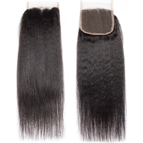 Volys Virgo Remy Hair Kinky Straight Human Hair Lace Closure 4X4 Yaki Closure Pre Plucked Human Hair Closure With Baby Hair