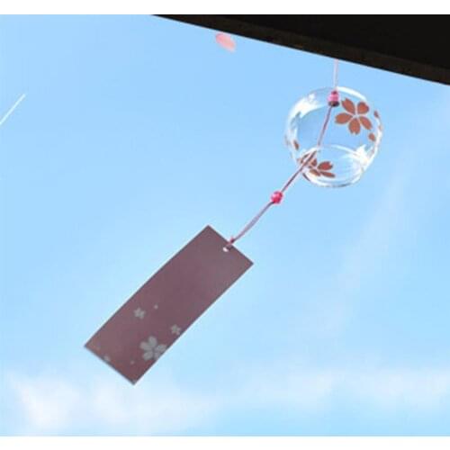 Japanese Style Wind Chime Decorative Handmade Glass Wind Bell Hanging Ornament Home Decor Glass Crafts Cherry Blossom Pattern