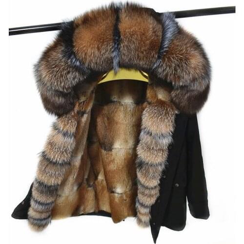 Womens new Parker clothing natural crystal fox fur big collar fur threshold artificial fur lining jacket jacket Europe wint