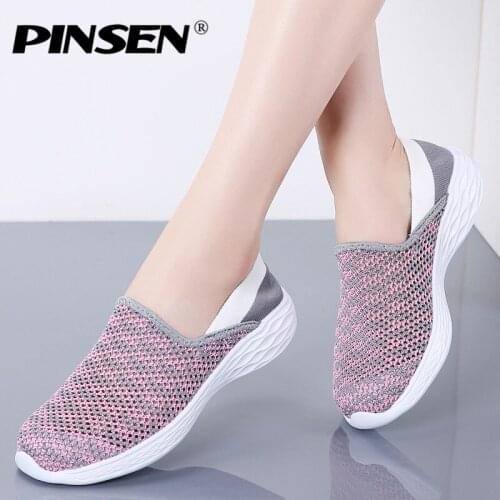 PINSEN Summer Sneakers Women Flats Shoes Breathable Mesh Casual Shoes Woman Slip-on Flats Sneakers Ladies Shoes Tenis Feminino