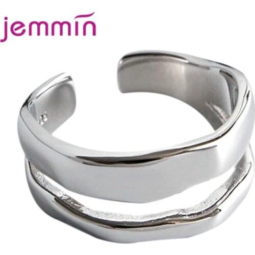 Minimalist Geometric Double Layer Adjustable Rings Genuine 925 Sterling Silver Trendy Fine Jewelry For Women Bijoux