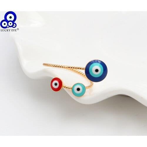 Lucky Eye Red Blue Evil Eye Ring Gold Color Finger Ring Copper Open Ring for Women Female Adjustable Wedding Band Jewelry EY6459