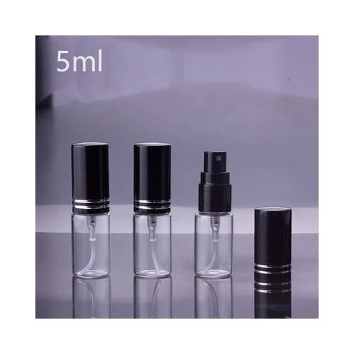 100pcs/lot 5ml 10ml 15ml Portable Black Glass Perfume Bottle With Atomizer Empty Cosmetic Containers For Travel