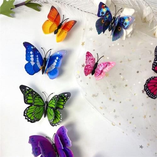 12Pcs/set Multicolor Double Layer 3D Butterfly Wall Sticker Decal Magnet PVC Butterflies Party Kids Bedroom Fridge Decoration