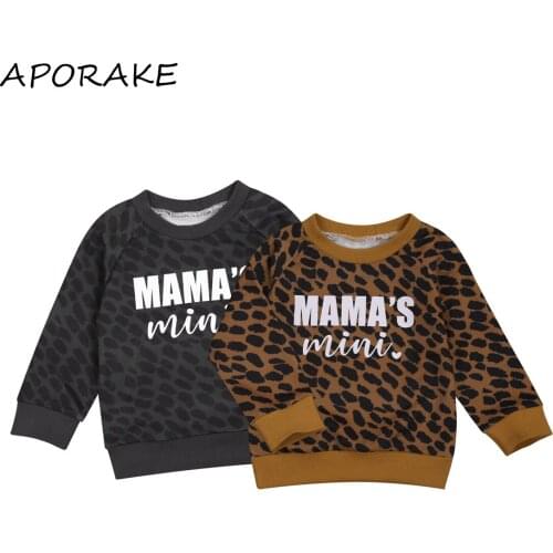 2020 0-4Y Toddler Baby Girl Boy Leopard Pullover Sweatshirt MAMA MINI Letter Printed Long Sleeve Round Neck Casual Autumn Top