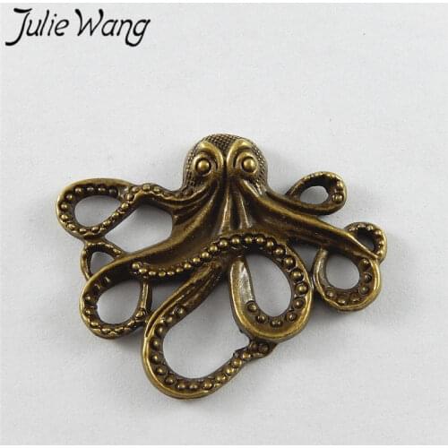 Julie Wang 5pcs Antique Bronze Vintage Octopus Alloy Charms For Necklace Pendants Earrings Findings Jewelry Making Accessory