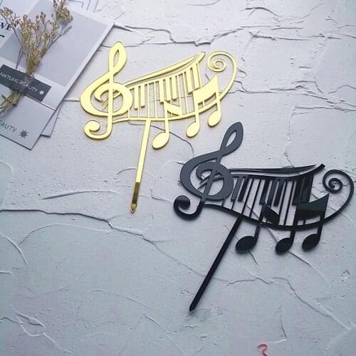 Acrylic Musical Signs Cake Topper Happy Birthday Gold Music Cupcake Topper For Wedding Birthday Music Party Cake Decorations