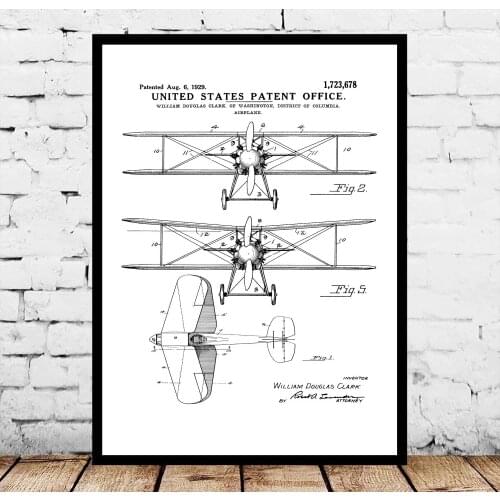 Biplane Patent Print Blueprint Poster