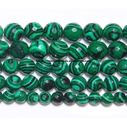 Synthetic Stone Faceted Green Malachite Round Loose Beads 15" Strand 6 8 10 12 MM Pick Size For Jewelry