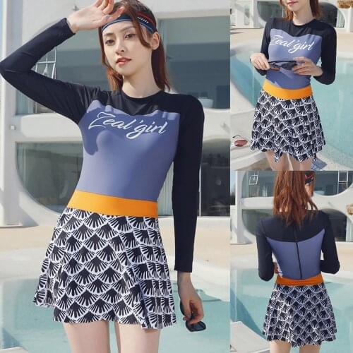 One Piece Wetsuit Women Skirt Swimsuit With Safety Pants Sexy Surf Rashguard Long Sleeve Bodysuit Swimwear Jumpsuit Wetsuits