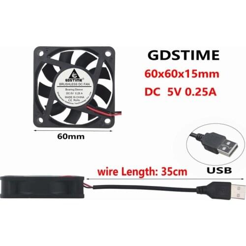 2 Pcs Gdstime 60mm 5V USB Powered 6cm 60x60x15mm 6015 Brushless DC Computer CPU Case Cooling Fan 60mmx60mmx15mm