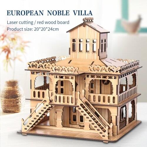 3D Wooden House Puzzle Model Toys Jigsaw Laser Cutting Villa House DIY Handmade Mechanical for Children Adult Kit Mechanical Ga