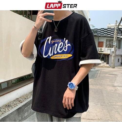 LAPPSTER Men Harajuku Letter Graphic T Shirts 2021 Summer Mens Hip Hop Streetwear Vintage Tshirts Male Korean Fashion Tshirt 5XL