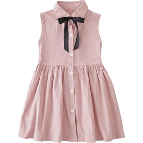 3-15Years Old Kids Cotton Girls dress Kids Girls Clothes Sleeveless Childrens Princess Shirt dress Pink Light blue