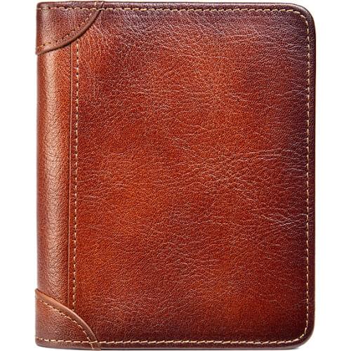 2020 New Mens Wallet 3 Fold Short Vintage Genuine Leather Wallet Man Money Bag Card Bag Anti Theft RFID Wallet