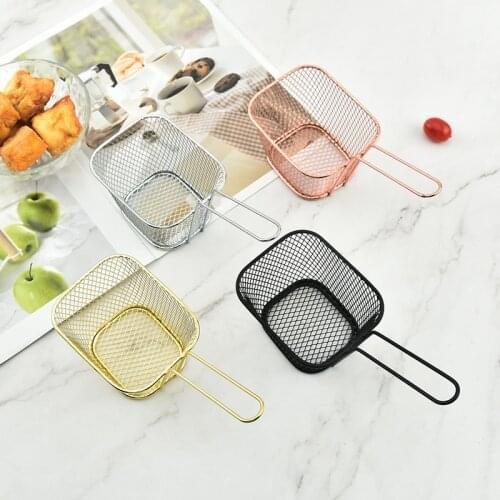 4 colors Square-Mini-Fried Basket Rose Golden Potato Basket kitchen tools Restaurant Fried Chicken Snacks Fried Basket strainer