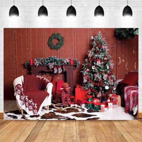 Laeacco Christmas Tree Interior Decor Backdrop For Photography Sofa Gifts Wreath Baby Portrait Photocall Background Photo Studio
