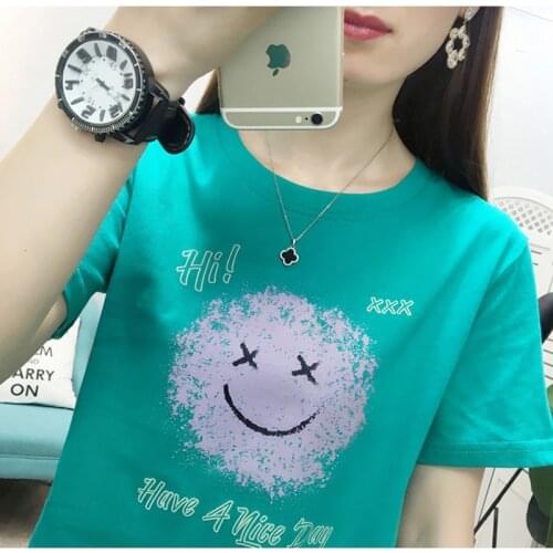 GGRIGHT Summer Cotton Print O-Neck T-Shirt Women Solid Casual Short Sleeve Tee Shirt Female Knitted Tops Harajuku Tshirt Ladies