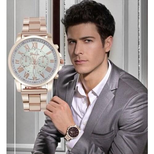 Watch Men Fashion Roman Number Geneva Stainless Steel Quartz Sports Dial Wrist Watch Black Relogios erkek kol saati zegarek Q