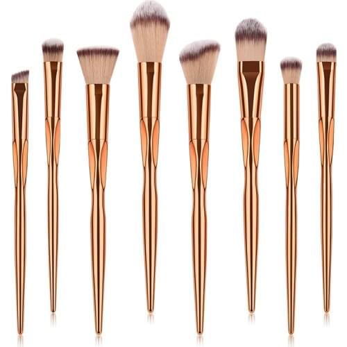 8pcs Professional Makeup Brushes Set With Golden Plastic Handle Eye Shadow Lip Powder Powder Foundation Blush Brush Beauty Tools
