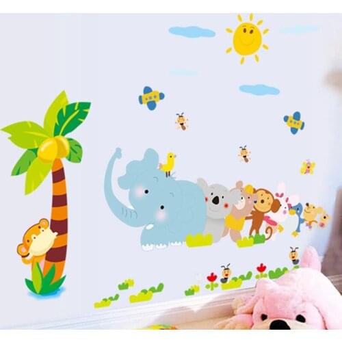 Cartoon Animal Wall Stickers for Kids Rooms Decoration Kindergarten Wall Sticker Decor Cute Pattern Baby Bedroom Accessories