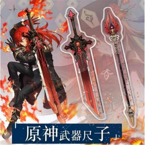 NEW HOT Cartoon Measure Ruler Cosplay Game Genshin Impact Diluc Hu Tao Acrylic Weapon Ruler Moldel Measuring Scale Students