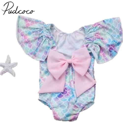 2020 Brand New Toddler Infant Child Kid Baby Girls Scales Leotard Costume Swimwear Swimsuit Bikini Set Bathing Bow Suit 6M-4T