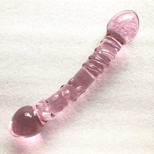 New Double Ended Crystal Pink Glass Dildo Prostate Massage Anal Artificial Penis Granule and Spiral G Spot Sex Toys for Woman