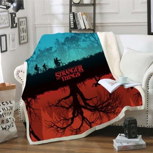 Stranger things 3D Printing Plush Fleece Blanket Adult Fashion Quilts Home Office Washable Duvet Casual Kids Sherpa Blanket 001