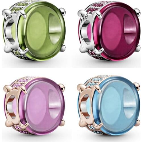 Diy Charms Rose Pink Blue Green Fuchsia Oval Cabochon 925 Sterling Silver Beads Fit Fashion Bracelet Bangle Diy Jewelry