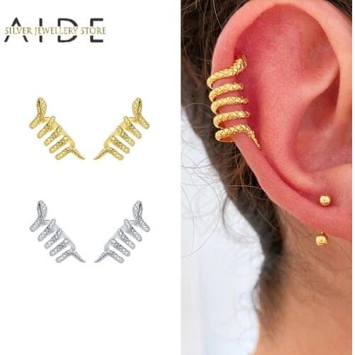 AIDE Personalized Gothic Snake Non Pierced Ear Cuff Exquisite Punk 925 Sterling Silver Clip on Earrings Nose Ring kolczyki