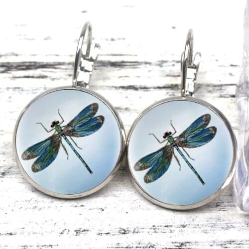 Hot Green Dragonfly Earrings Cute Animal Crystal Cabochon Earrings Ladies Modern Womens Accessories Womens Clothing Gift