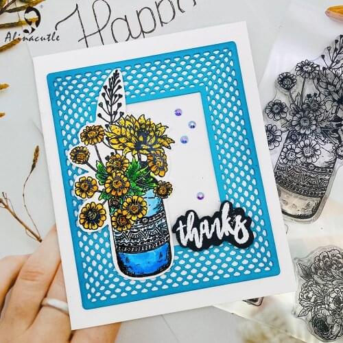 Alinacutle Clear Stamps Flower Bottle DIY Scrapbooking Card Album Paper Craft Rubber Transparent Silicon Stamps