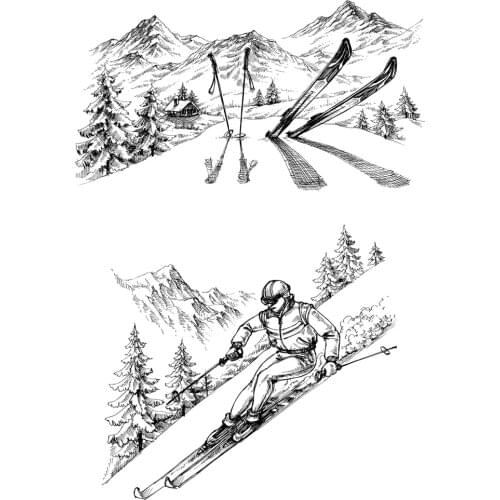 AZSG Snow Mountain / Skiing Clear Stamps For DIY Scrapbooking Decorative Card Making Crafts Fun Decoration Supplies