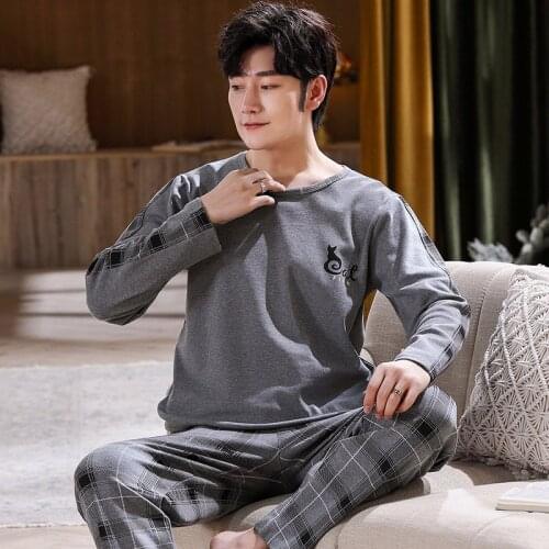 6535Cotton Pullover Long Sleeve Trousers Pajama a Sets Summer Boy Man Jammies O-Neck Home Casual Sleepwear Nightwear Pyjamas hde